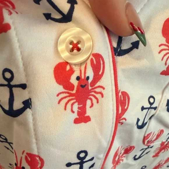 LIMITED EDITION Roller Rabbit White Red and Black Lobster & Anchor Pajama Top - Picture 8 of 10